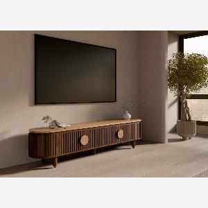 Meuble TV en bois de Manguier 220x40x50 marron huilé KYOTO 114