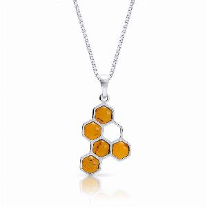 Multiple Gemstone Glow Honeycomb Pendant Necklace in Sterling Silver