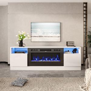 Recessed Electric Fireplace TV Stand with Closed Storage