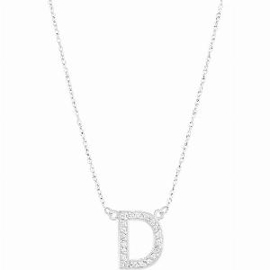 Letter D Diamond Embellished Initial Pendant Necklace in 9ct White Gold