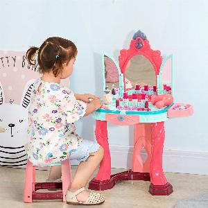 AIYAPLAY Tavolino Toeletta per Bambine con Sgabello Specchio Luci e Accessori in PP e GPPS 57x34x76 cm Multicolore