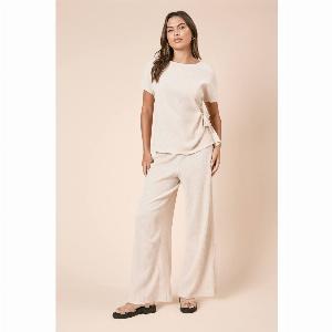 Womens Wide Leg Jersey Trouser  Stone  8