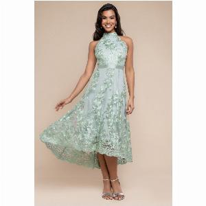 Enjoy 18 Discount on Goddivas Sage Green Halter Neck Lace Dress