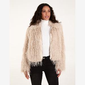 Enjoy a 54 Discount on a Textured Faux Fur Collar Coat  Size M Beige