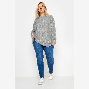 Yours Pull Gris Léger Toucher Doux Nervuré  Womens Curve  Plus Size Yours