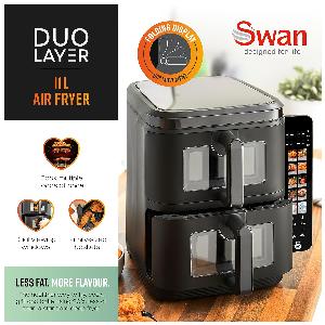 Swan SD10522BLK 11L Twin Stack Air Fryer Black Colour Touch Display