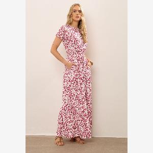 Lts Tall Red Ditsy Floral Shirred Waist Maxi Dress 16 Lts  Tall Womens Maxi Dresses