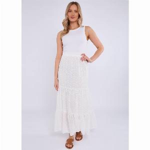 White Cotton Broderie Skater Maxi Skirt