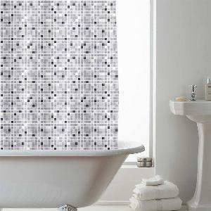 Country Club Elegant BW Mosaic Design Shower Curtain with Hooks 180x180cm  Dark Blue