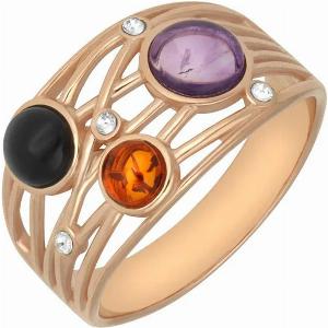 Rose Gold Plated Sterling Silver Whitby Jet Amethyst Amber Bubble Ring N