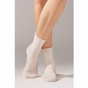 Calzedonia Chaussettes Courtes à Bords Francs en Coton Femme Naturel Taille 3638
