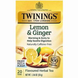 Twinings Flavored Herbal Tea Lemon  Ginger Caffeine Free 20 Tea Bags 106 oz 30 g