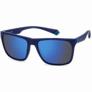 Polaroid Unisex PLD 2141S VGL5X Lunettes de soleil Plastique Bleu opaque Bleu Carré Polarisé Miroir