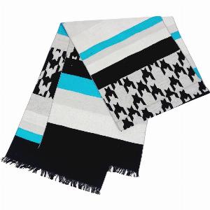 Winterschal Seidenflanell schwarz blau grau Streifen Hahnentritt