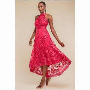 18 Discount on Goddivas Magenta Halter Neck Lace Dress  HighLow Style