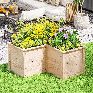 Outsunny Jardinière en forme de L lit surélevé de jardin bac à fleurs à fond ouvert en bois 120 x 120 x 62 cm bois naturel