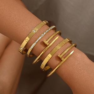 Enjoy a 35 discount on womens stainless steel gold bracelet set with diamond accents