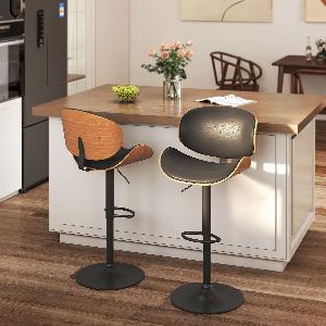 Set di 2 Sgabelli da Bar Regolabili in Altezza Legno e Ecopelle Nero