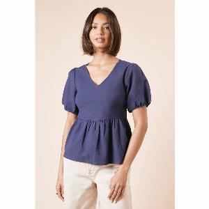 Enjoy 77 Discount on Navy Womens Puff Sleeve Linen Blouse  Size 8
