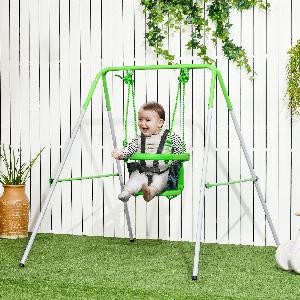 Get 20 Discount on Outsunny Steel Nursery Swing with Safety Seat Belt Green