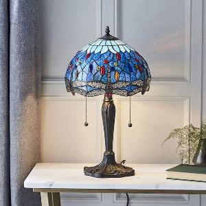 Dragonfly Tiffany Table Lamp Handcrafted Stained Glass Art Piece for Home Decor