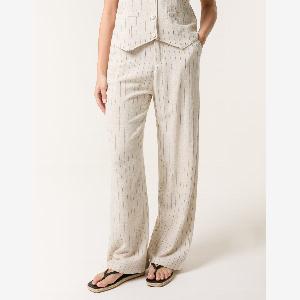 Linen Pinstripe Drawstring Trousers  L  Linen
