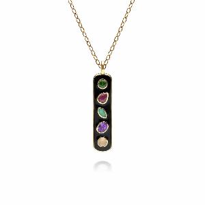 Coded Whispers Black Enamel Dream Acrostic Gemstone Pendant Necklace in Gold Plated Sterling Silver