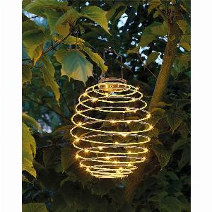LED Lampion Solar Metall Spirale Schwarz Laterne zum Aufhängen Warmweiß Ø 16cm
