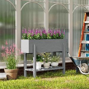 Wooden TwoTier Raised Planter Grey