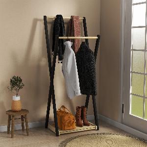 HOMCOM Portant à vêtements avec 2 tringles et 1 étagère inférieure pour entrée salon chambre naturel 61L x 45P x 152H cm