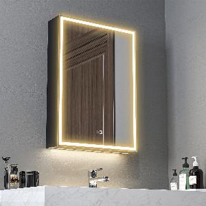 HOMCOM Bathroom Mirror Cabinet with LED Lights and Shaver Socket 500 x 700 mm Wall Mounted Bathroom Cabinet with Mirror Demister Pad Black