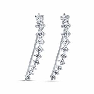 Prong Set Sterling Silver Lab Grown Diamond Crawler Earrings  Sterling Silver 34 ct tw