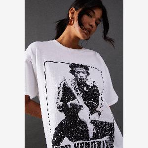 Warehouse Womens Jimmy Hendrix Band TShirt in White  Size Medium