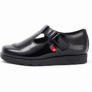 Junior Girls Fragma Black Patent Leather TBar Shoes