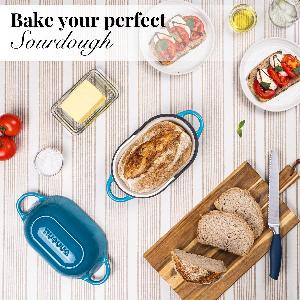 Enamelled Cast Iron Bread Loaf Pot 24x16cm Light Blue Dutch Oven NonStick