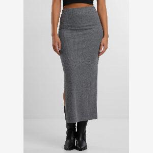 Urban Classics  Ladies Rib High Slit Darkgreymelange  Skirt  grey  XL  80 Polyester 20 Viscose