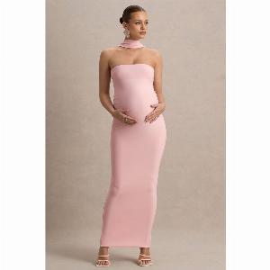 Glaze Pink HighNeck Maternity Maxi Dress