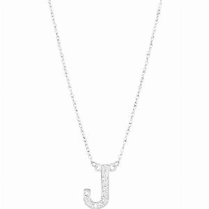 Letter J Diamond Embellished Initial Pendant Necklace in 9ct White Gold