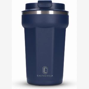 Castagnola Thermosbecher  Kaffeebecher To Go  Reisebecher für Kaffee und Tee  Teebecher  380 ML  Edelstahl  Dunkelblau  Achteck