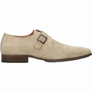 Beigefarbene VelourslederLoafer mit Print