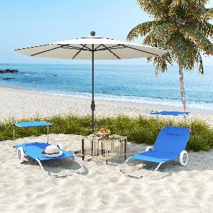 Outsunny 2er Set Sonnenliege klappbar Gartenliege mit Kopfkissen Dach Rolle Liegestuhl mit verstellbare Rückenlehne wetterfeste Campingliege Gartenstuhl bis 120 kg belastbar für Garten Pool Blau   Aosom