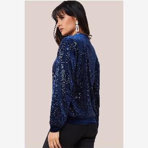 Goddiva Sequin Velvet Jumper  Navy