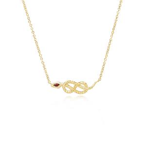 ECFEW Garnet Winding Snake Pendant Necklace in Gold Plated Sterling Silver