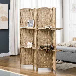 HOMCOM Paravent séparateur de pièce 4 panneaux 160 x170 cm avec 2 étagères pliable en bois