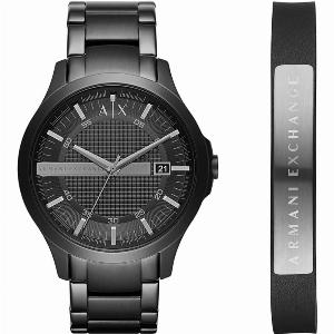 Armani Exchange Black Dial Stainless Steel Strap and Bracelet Gift Set Mens Watch AX7101