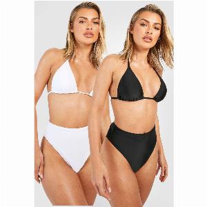 Womens 2 Pack High Waisted Bikini Brief  BlackWhite  8
