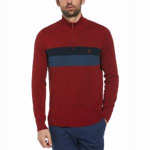 14 Zip Colour Block Jumper In Red Dahlia