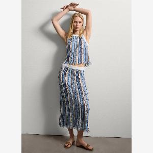 Stefanel  Gonna midi a righe verticali con frange Donna BluAzzurro Taglia XS