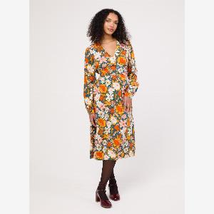 Joanie Clothing Lucid Retro Floral Print Midi Dress   UK 16 Blue