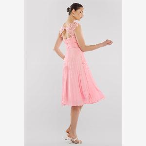 Goddiva Crochet  Pleated Top Midi Dress  Blush Pink